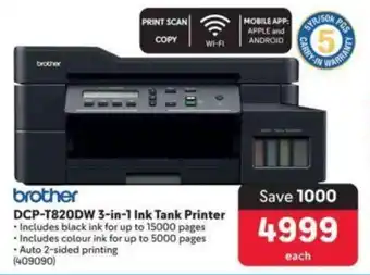 Makro Brother DCP-T820DW 3-in-1 Ink Tank Printer offer