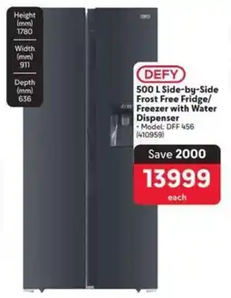 Makro DEFY Side-by-Side Frost Free Fridge/ Freezer with Water Dispenser offer