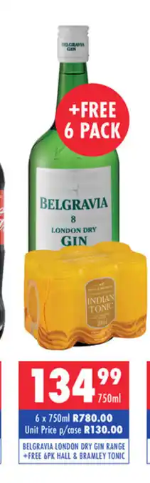 Ultra Liquors Belgravia London Dry Gin Range + Free 6Pk Hall & Bramley Tonic offer