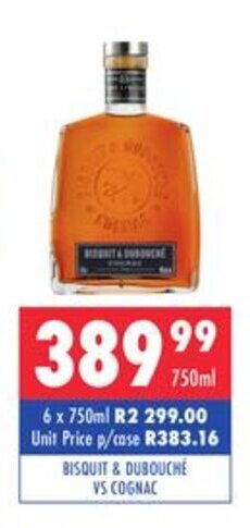 Ultra Liquors Bisquit & Dubouche VS Cognac 750ml offer