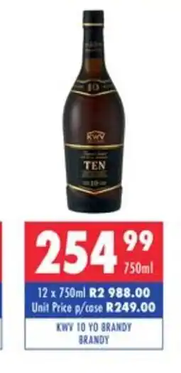 Ultra Liquors KWV 10 YO Brandy Brandy 750ml offer