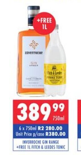 Inverroche Gin Range + Free 1L Fitch & Leedes Tonic 750ml
