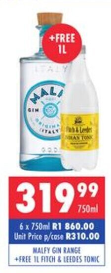 Malfy Gin Range + Free 1L Fitch & Leedes Tonic 750ml