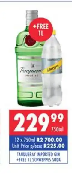 Ultra Liquors Tanqueray Imported Gin 750ml + Free 1L Schweppes Soda offer