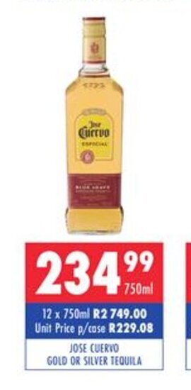 Jose Cuervo Gold or Silver Tequila 750ml