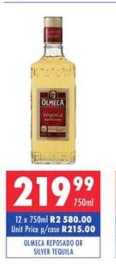 Ultra Liquors Olmeca Reposado or Silver Tequila 750ml offer
