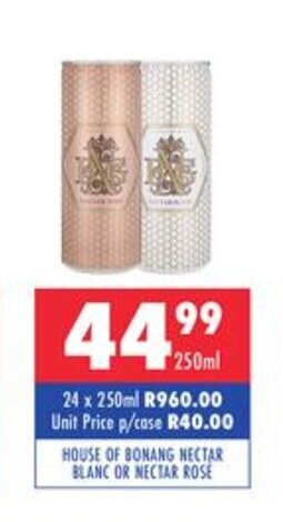 Ultra Liquors House of Bonang Nectar Blanc or Nectar Rose 250ml offer