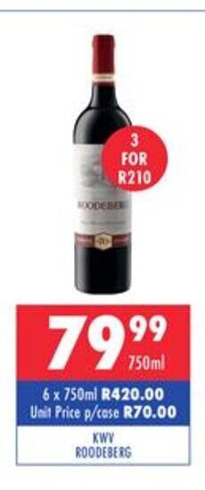 Ultra Liquors KWV Roodeberg 750ml offer