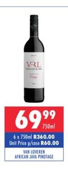Ultra Liquors Van Loveren African Java Pinotage 750ml offer