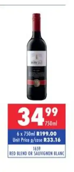 Ultra Liquors 1659 Red Label or Sauvignon Blanc 750ml offer