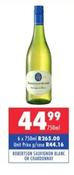 Ultra Liquors Robertson Sauvignon Blanc or Chardonnay 750ml offer