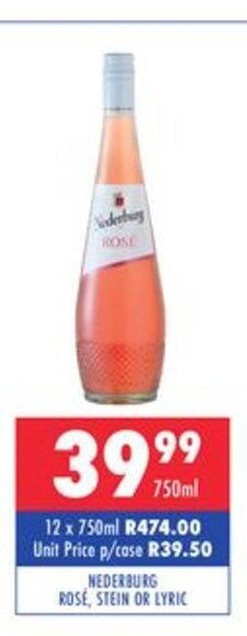 Ultra Liquors Nederburg Rose, Stein or Lyric 750ml offer