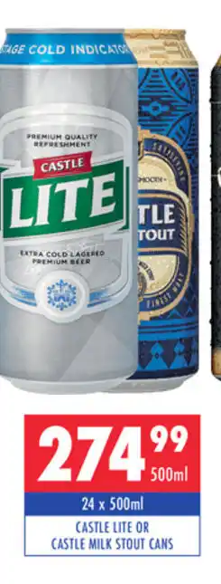 Ultra Liquors Castle Lite or Castle Milk Stout Cans 24 x 500ml offer
