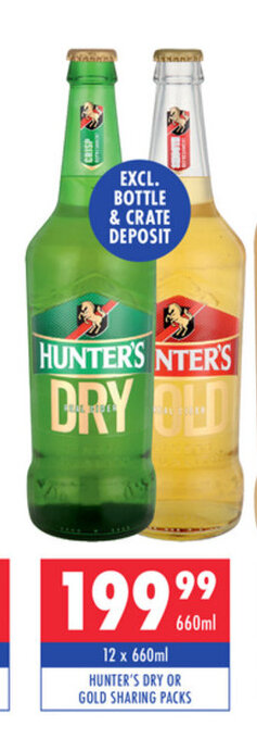 Hunter's Dry or Gold Sharing packs 12 x 660ml