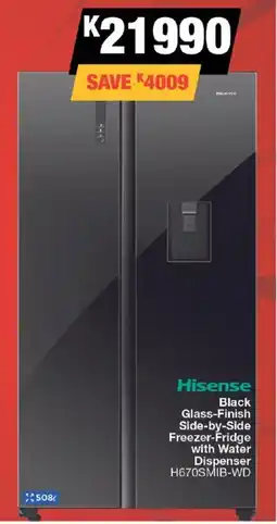 OK Furniture Hisense Black Glass-Finish Side-by-Side Freezer-Fridge with Water Dispenser H670SMIB-WD offer