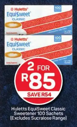 Pick n Pay Hypermarket Huletts EquiSweet Classic Sweetener 100 Sachets (Excludes Sucralose Range) offer