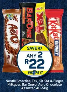 Pick n Pay Hypermarket Nestlé Smarties, Tex, Kit Kat 4-Finger, Milkybar, Bar One or Aero Chocolate Assorted offer