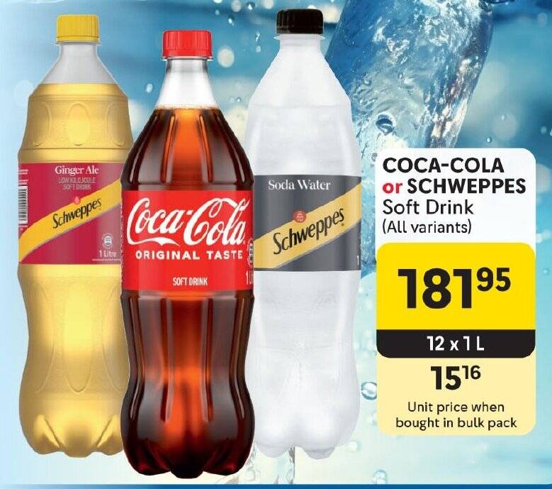 COCA-COLA or SCHWEPPES Soft Drink All variants 12 x 1 L offer at Makro