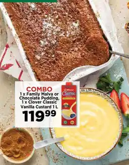 Food Lover's Market 1x Family Malva or Classic Chocolate Pudding, 1 x Clover Classic Vanilla Custard offer