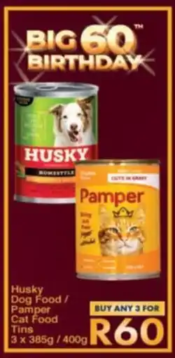 President Hyper Husky Dog Food/ Pamper Cat Food Tins offer