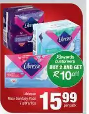 Spar Libresse Maxi sanitary Pads-7s/9s/10s Per Pack offer