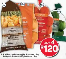 Pick n Pay PnP All Purpose Potatoes, Tomatoes, Bulk green Peppers or Onions offer