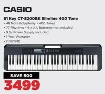 HiFi Corp CASIO 61 Key CT-S200BK Slimline 400 Tone offer