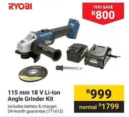 Builders Warehouse RYOBI 18 V Li-Ion Angle Grinder Kit offer