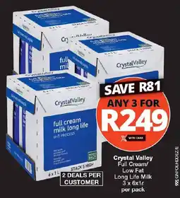 Checkers Crystal Valley Full Cream/ Low Fat Long Life Milk offer