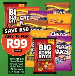 Willards Big Korn Bites/ Cheas Naks Maize Snack All Variants