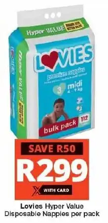 Checkers Lovies Hyper Value Disposable Nappies per pack offer