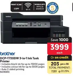 Makro DCP-T720DW 3-in-1 Ink Tank Printer offer