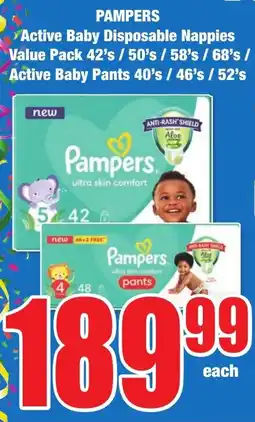 Boxer Superstores PAMPERS Active Baby Disposable Nappies Value Pack/ Active Baby Pants offer