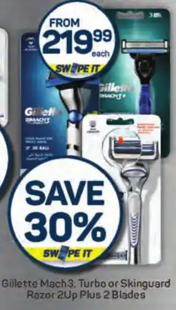 Gillette Mach3, Turbo or Skinguard Razor 2Up Plus 2 Blades