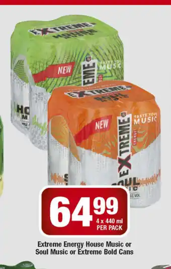 OK Liquor Extreme Energy House Music or Soul Music or Extreme Bold Cans 4 x 440ml offer
