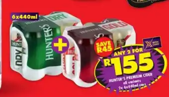 Shoprite Liquor Hunter's Premium Cider All Variants 2 x 6x440ml Cans offer