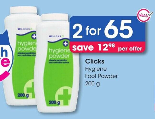 Clicks Hygiene Foot Powder 200 g offer at Clicks