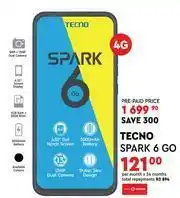 Edgars Tecno Spark 6 Go 4G- Per Month x 24 Months offer