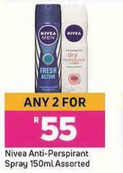 Game Nivea Anti Perspirant Spray Assorted-For Any 2 x 150ml offer