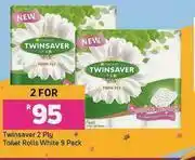 Game Twinsaver 2 Ply Toilet Rolls White 9 Pack-For 2 offer