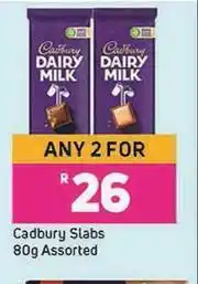 Game Cadbury Slabs Assorted-For Any 2 x 80g offer