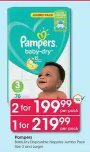Clicks Pampers Baby Dry Disposable Nappies Jumbo Pack Size 3 & Larger-Per Pack offer