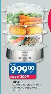 Clicks Taurus 800 Watt 3 Tier Stainless Steel Estilo Vapour Digital Food Steamer-Each offer