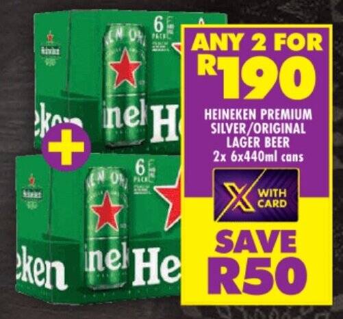 Heineken premium silver/original lager beer 2 x 6 x 440 ml offer at ...