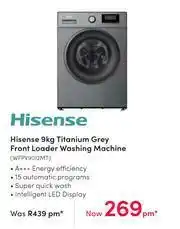 Teljoy Hisense 9Kg Titanium Grey Front Loader Washing Machine WFPV9012MT offer