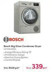 Teljoy Bosch 8Kg Silver Condenser Dryer WTM8327SZA offer