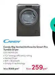 Teljoy Candy 9Kg Vented Anthracite Smart Pro Tumble Dryer CSO V9DRFR-ZA offer