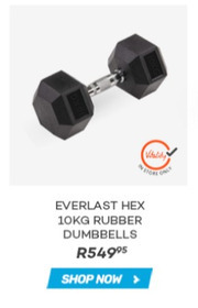 Totalsports Everlast Hex 10Kg Rubber Dumbbells offer