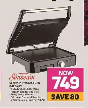Game Sunbeam - Sandwich Press And Grill (SSPG-400) offer