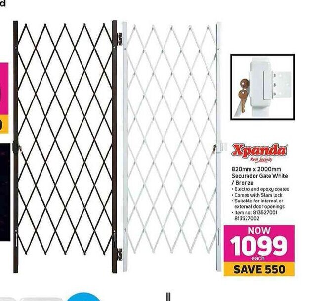 Xpanda 820mm x 2000mm Securador Gate White / Bronze offer at Game